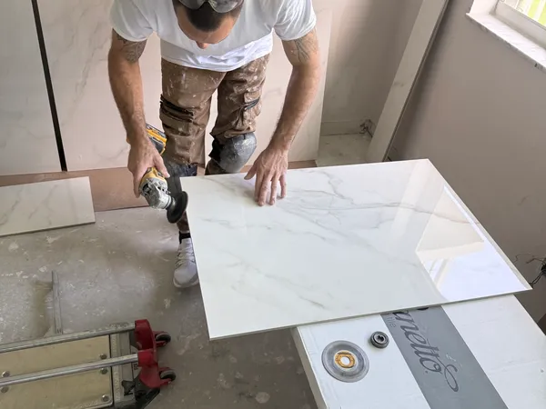 Brigadoon Renovation — Cutting large-format porcelain tile